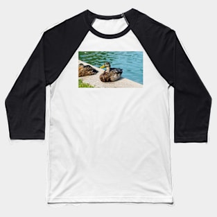 A Cute Duck Sitting Next To A Pond Baseball T-Shirt